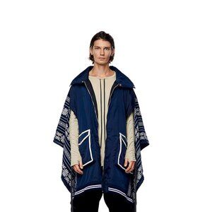 Jonny Cota Navy Blue Patterned Poncho Shrug